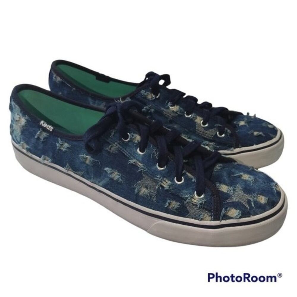 Keds Women's Double Up Distressed Denim Fashion Sneaker Size 10